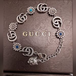 Gucci Double G Logo with Flowers and Tiger's Head Bracelet